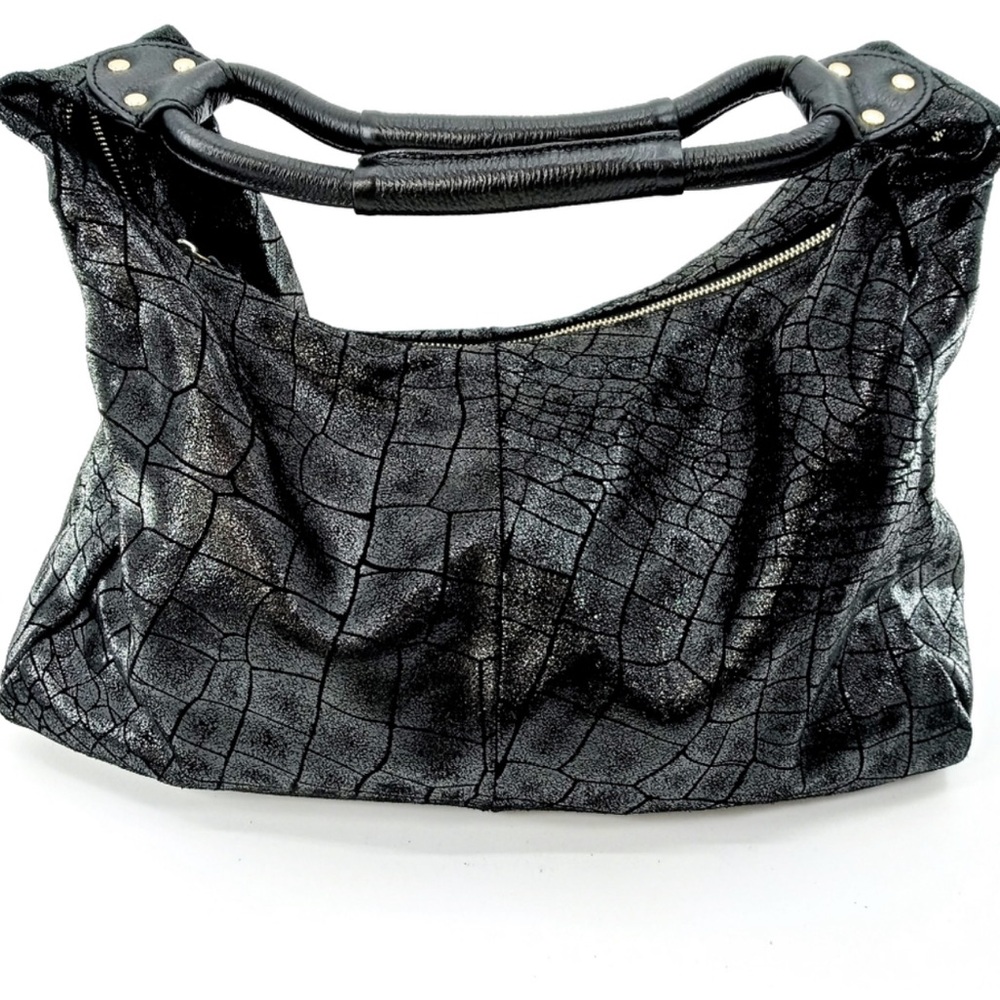 Lola Bernard Leather Elegant Black Crocodile-Embossed shoulder Hono Large Bag
